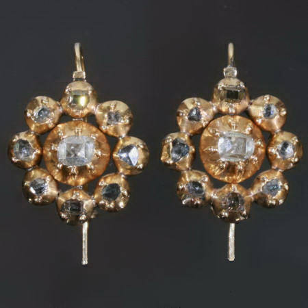Georgian diamond 18kt gold drop earrings shepherd's crook (image 3 of 5)